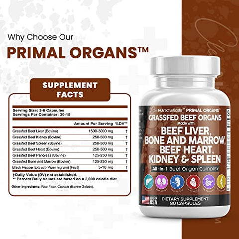 Cápsulas de Fígado Bovino 3000mg – Suplemento Premium Embalado com Coração Bovino, Baço Bovino, Pâncreas Bovino e Osso – Qualidade Superior - Clean Nutraceuticals