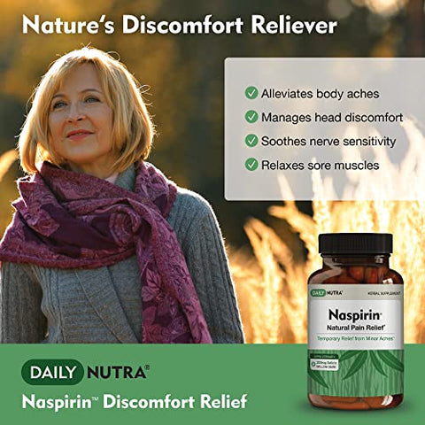 DailyNutra - Naspirin Fórmula de Casca de Salgueiro – Suplemento Natural para Cabeça, Costas, Ombros, Pescoço, Joelhos – 100% Natural e Eficaz