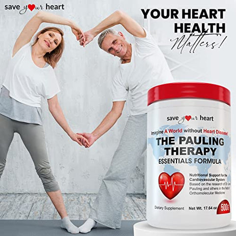 SAVE YOUR HEART - Cardio Health Powder Supplement – Fórmula Essencial da Terapia Pauling (FETP) com Vitamina C, B-12, L-Lisina, L-Arginina, Magnésio, Zinco – 100g