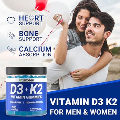 Wiszeen - Gomas de Vitamina D3 K2 sem açúcar, Vitamina D3 10000iu