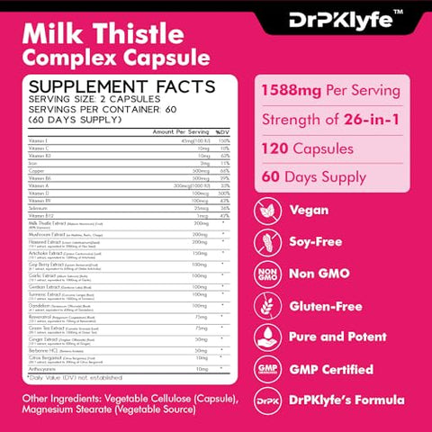 DrPKLyfe - 26 em 1: Leite de Cardo, Dente-de-leão, Alcachofra, Cúrcuma, Resveratrol para Saúde do Fígado