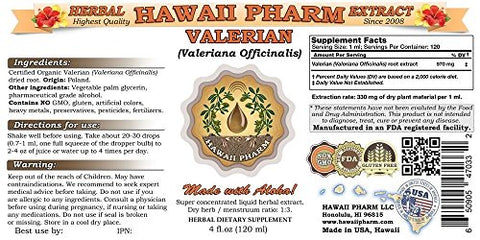 Hawaii Pharm - HawaiiPharm Extrato Líquido de Valeriana, Valeriana Orgânica (Valeriana Officinalis) Tintura de Raiz Seca, Suplemento Herbal, Fabricado nos EUA, 60 ml
