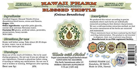 Extrato Líquido de Cardo Santo Abençoado, Orgânico (Cnicus benedictus) Folha Seca, Glicerito de Caule e Flor Orgânico Hawaii Pharm Suplemento Herbal Natural 120 ml