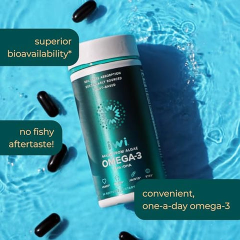 Omega-3 Vegan Algae, 30 Softgels (30 Porções), Ômega 3 à Base de Plantas, Suporte Integral ao Corpo, Suplemento Dietético com EPA DHA, Krill - Iwi