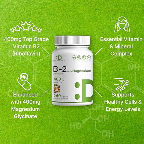 DEAL SUPPLEMENT - Vitamina B2 Riboflavina 400 mg, 240 Cápsulas | Vitaminas – Marca em Primeiro Lugar