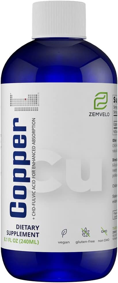 Zemvelo - Cobre Quelato Iônico Líquido | Elixir Natural para Tecido Conjuntivo Saudável | Cabelos, Pele e Unhas Saudáveis