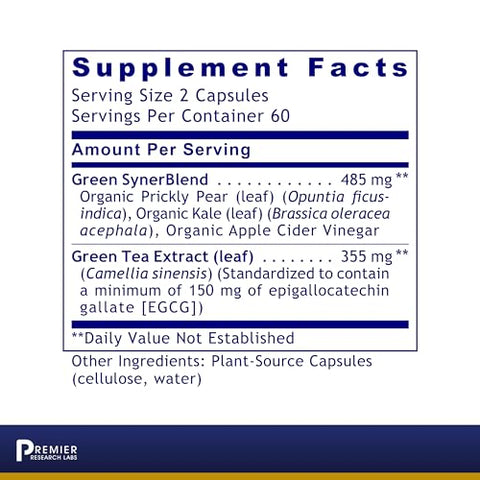 Extrato de Chá Verde Premier – Cápsulas de Chá Verde, Comprimidos de Extrato de Chá Verde, Suplemento de Chá Verde com ECGC, Camellia Sinensis, Puro, Vegano – 120 cápsulas - Premier Research Labs
