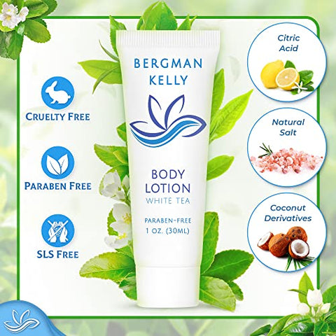 Loção de Viagem (30 ml, 100 un, Chá Branco), Surpreenda seus Hóspedes com uma Loção Corporal Revitalizante e Refrescante, Miniatura de Qualidade para Hotéis de Hóspedes - BERGMAN KELLY