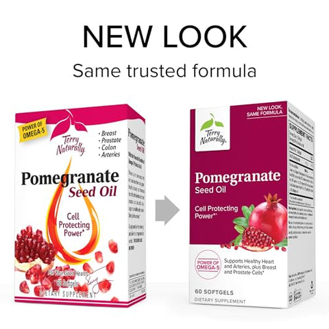 Óleo de Semente de Romã Terry Naturally – 60 Softgels – Poder Protetor Celular – Não-OGM, Livre de Glúten – 120 Porções Totais