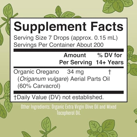 Óleo de Orégano MaryRuth Organics | 6 Meses de Suprimento | Óleo de Orégano Líquido Orgânico Certificado pelo USDA | Mistura Herbal para Suporte Imunológico | Saúde Digestiva | Saúde Geral | Vegano | Sem Açúcar | 30ml