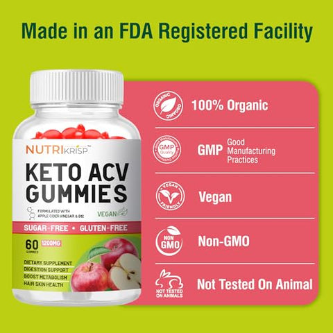 NutriKrisp - Gummy Keto ACV para Perda de Peso Avançada  | Fórmula Avançada com Vinagre de Maçã | 100% Natural e Eficaz | Resultados Rápidos e Duradouros