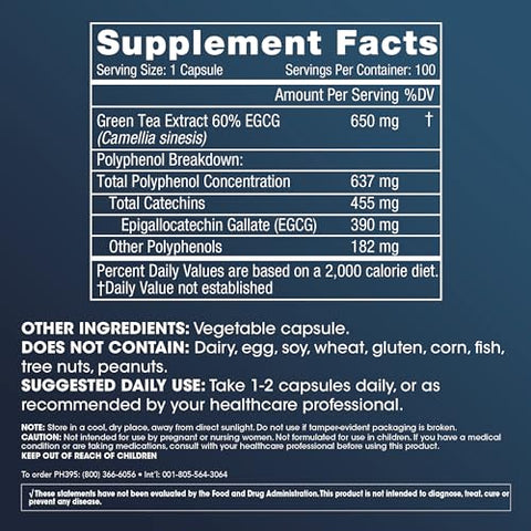Longevity Chá Verde EGCG Extreme (390mg EGCG, 100 Cápsulas) – Chá Verde em Cápsulas de Alta Potência - ProHealth