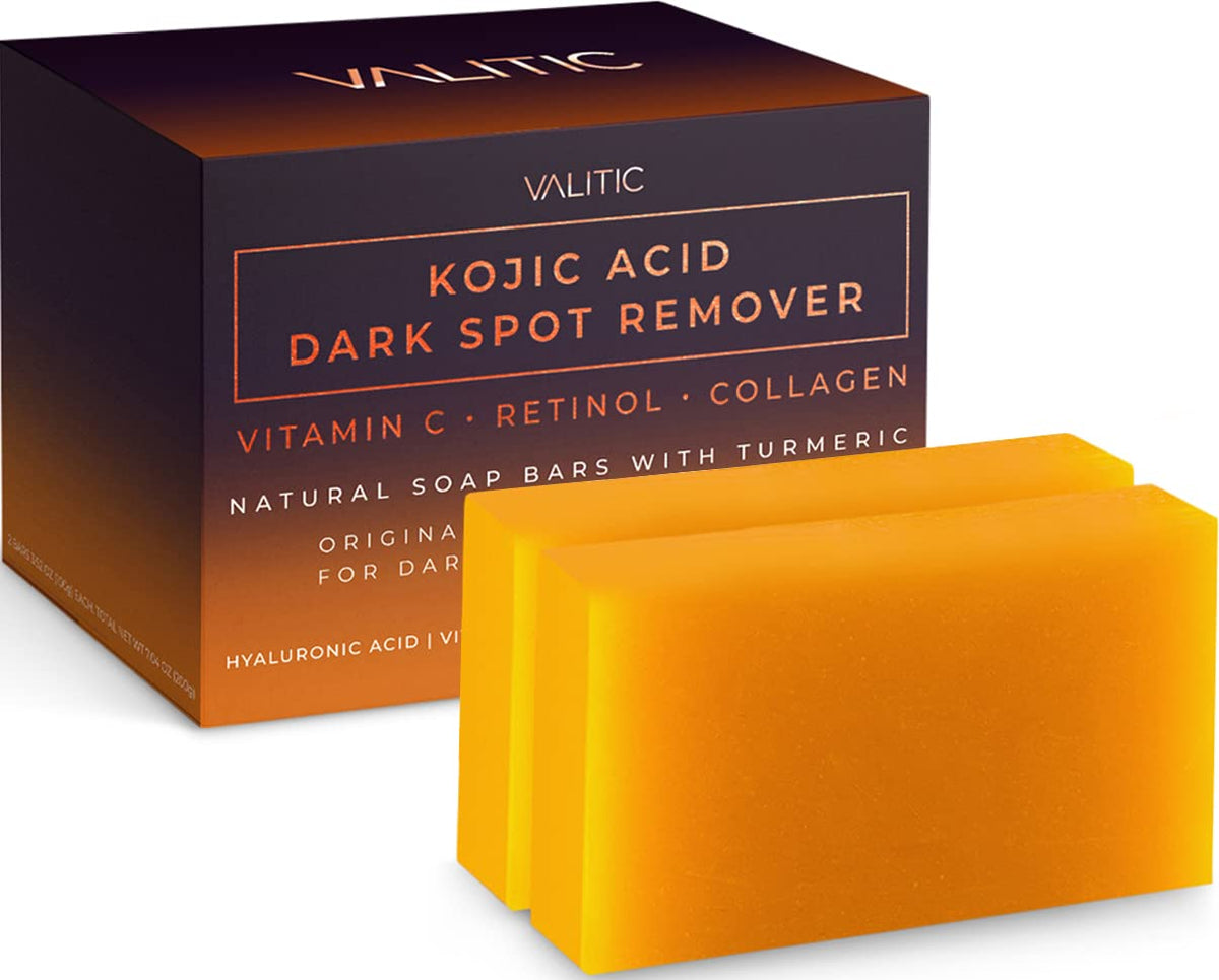 Sabonete Clareador de Manchas Escuras com Ácido Kójico, Vitamina C, Retinol, Colágeno, Cúrcuma – Complexo Japonês Original Infundido com Ácido Hialurônico, Vitamina E, Manteiga de Karité – 100g - VALITIC