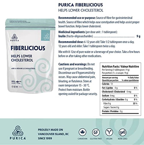 Fiberlicious Chicory Root Fibre 800g – Pó de Suplemento de Fibra Fiberlicious 100% Extrato Puro de Raiz de Chicória (Oligossacarídeos) – Inulina Pura! - PURICA