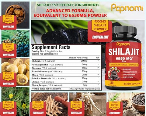 Papnami - Shilajit Himalaia Suplemento 6550mg para Homens – Energia e Vitalidade