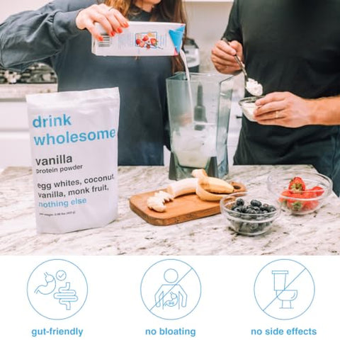 drink wholesome - Proteína em Pó de Clara de Ovo de Baunilha | Fácil Digestão | Amigável ao Estômago | Sem Inchaço | Sem Lactose | Sem Bloating | 100% Natural