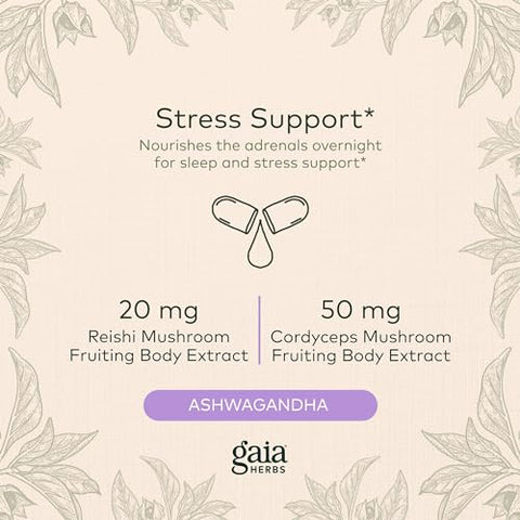 Adrenal Health Nightly Restore – Suplemento Herbal com Ashwagandha, Casca de Magnólia, Cordyceps, Melissa e Mais – 60 Cápsulas Líquidas Veganas de Fitoterapia (30 Porções) - Gaia Herbs