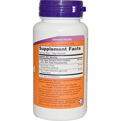 NOW Foods - Grape Seed 90 VegiCaps – Embalagem com 2 – Sementes de Uva – 180 Cápsulas Vegetais