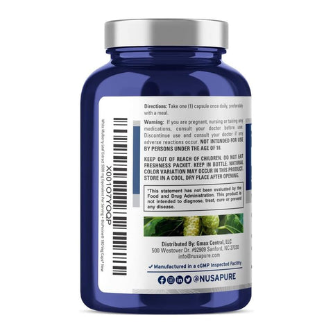 Extrato de Folha de Amora Branca 5.000mg 180 Cápsulas Vegetais - NusaPure