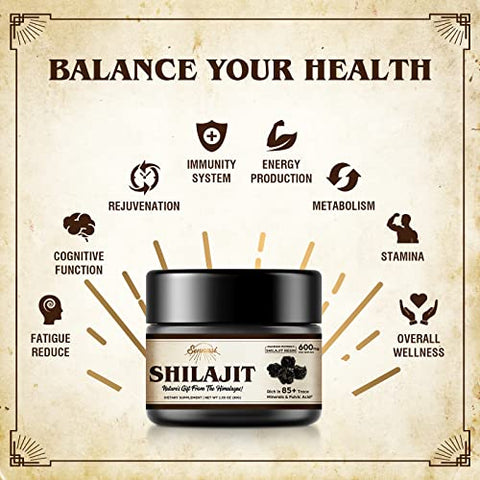 Sennasi - Shilajit Puro Himalaia Orgânico Resina de Shilajit – 600mg Potência Máxima Natural Orgânica com 85 Minerais Traços