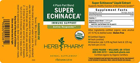 Extrato Líquido de Echinacea Super Certificado Orgânico para Suporte Ativo ao Sistema Imunológico – 120 ml - Herb Pharm