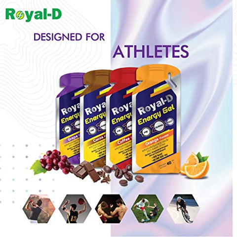 Royal-D - Géis Energéticos para Corrida – Gel Energético, Géis para Corrida, Géis Esportivos para Corredores, Gel Energético para Ciclismo – Sabores Variados (1,4 g, 5 Unidades – 20 Pacotes)