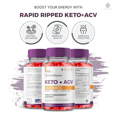 Fuze Naturals - (2 Pacotes) Gomas Rapid Ripped Keto ACV – Suplemento de Vinagre de Maçã 1000mg para Mulheres e Homens, Veganas e Rápidas – RapidRipped Keto