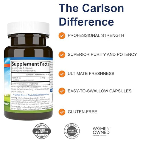 Vitamina K2, MK-4 (Menatetrenona), Suplemento de Vitamina K, Ósseo - Carlson