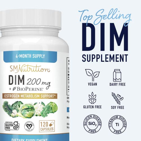 SMNutrition - Suplemento DIM 200 mg (120 Ct) | Equilíbrio de Estrogênio para Mulheres