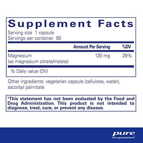 Magnésio (Citrato/Malato) – Suplemento de Magnésio para Apoiar a Utilização de Nutrientes, Energia e Ossos - Pure Encapsulations