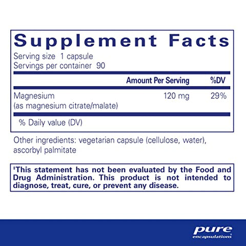 Magnésio (Citrato/Malato) – Suplemento de Magnésio para Apoiar a Utilização de Nutrientes, Energia e Ossos - Pure Encapsulations