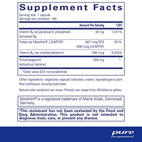 Homocysteine Factors | Suporte para Níveis Normais de Homocisteína e Saúde Cardiovascular* | 180 Cápsulas - Pure Encapsulations