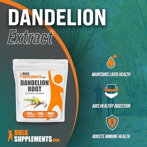 Dandelion Root Extract Powder BulkSupplements.com – Suplemento Herbal para o Fígado – 100g