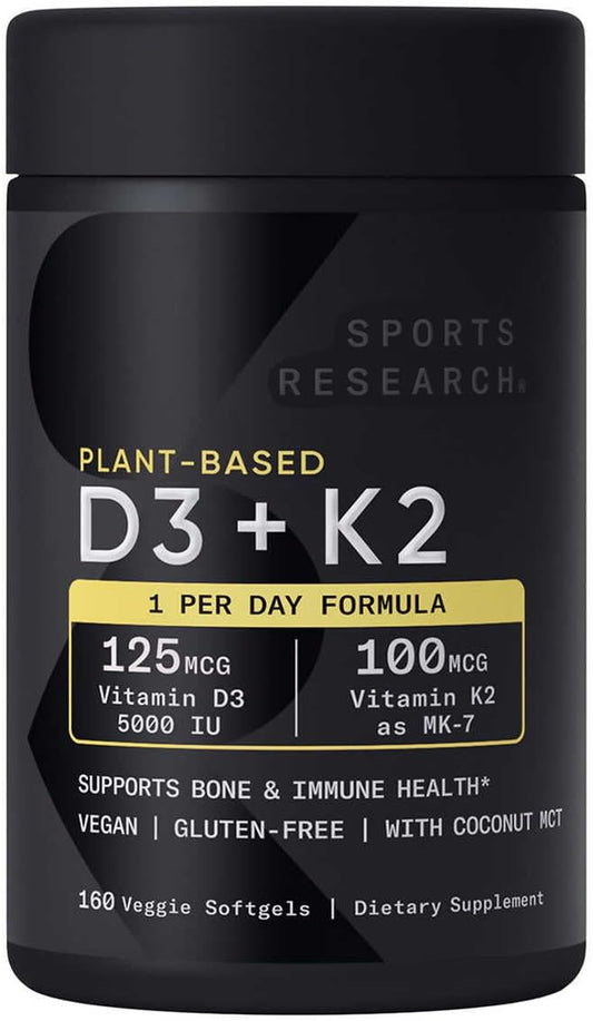 Generic - Vitamina D3 K2 Esportiva, Suprimento de 5 Meses, Vegana 5000iu de D3 à Base de Plantas