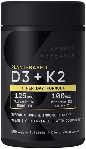 Generic - Vitamina D3 K2 Esportiva, Suprimento de 5 Meses, Vegana 5000iu de D3 à Base de Plantas