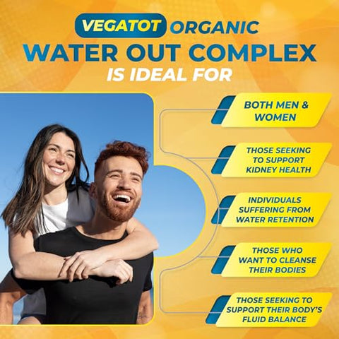 Complexo Orgânico Water Out – Fórmula 14 em 1 – com Dente-de-leão Uva Ursi Cavalinha Seda de Milho Salsa Urtiga Hibisco Gengibre – 100% Natural e Eficaz - VEGATOT