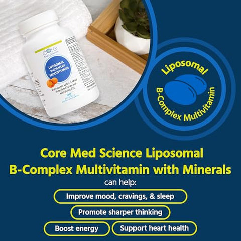 Liposomal Methylated Multivitamin B-Complex by Core Med Science – 90 Softgels – Super B Complex Vitamin for Heart Health – VIT Methyl B Complex Immune – Non-GMO