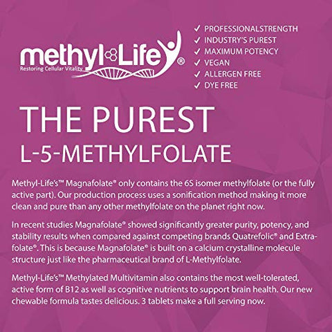 Methyl-Life Supplements - Methyl-Life Multivitamínico Mastigável Metilado para Crianças e Adultos – L-Metilfolato B12 Ativa – MTHFR – 30 Porções Adultas