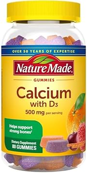Generic - Calcium 500 mg com Vitamina D3, Nature Made, Suplemento para Suporte Ósseo, 80 Gomas, 40 Dias de Fornecimento, Livre de Glúten, para Adultos