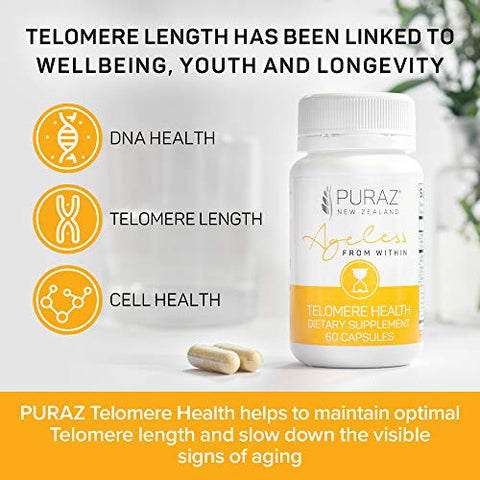 PURAZ - Suplementos de Telômeros com Extrato Potente de Raiz de Astragalus e Colágeno | Suporte Imunológico Superior, Anti-Envelhecimento, Reparo de DNA | Enzima Pura de Telomerase para Alongamento de Telômeros e