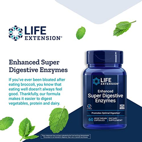 Suplemento de Suporte à Saúde Digestiva Life Extension Enhanced Super Digestive Enzymes – Fórmula Vegetariana – Não-OGM – 60 Cápsulas