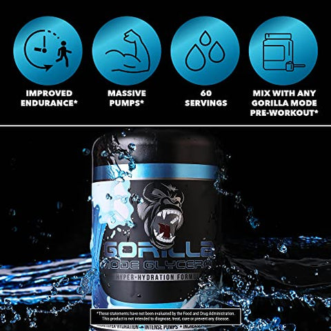 Gorilla Mind - Gorilla Mode – Fórmula Pré-Treino Líquida de Glicerol – Hidratação Intensa para Bombas Musculares · Hiper-Hidratação Intramuscular · Aumento de Potência