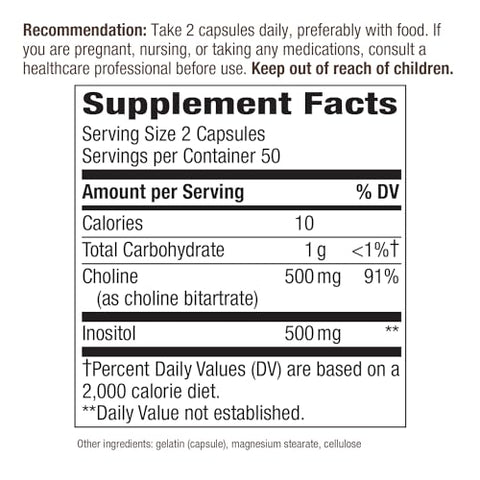 Nature's Way - Nature’s Way Choline – Potencialize sua saúde cerebral com este suplemento essencial – 60 cápsulas de 500mg