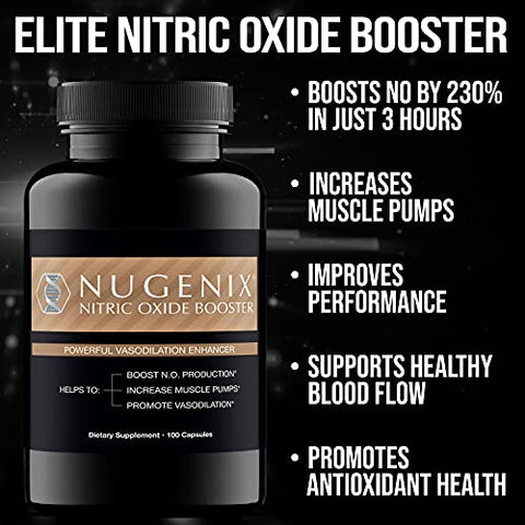 Suplemento Booster de Óxido Nítrico – Fluxo de Óxido Nítrico, L-Arginina, L-Citrulina, Extrato de Casca de Pinheiro – Vasodilatador – 100 Cápsulas - Nugenix