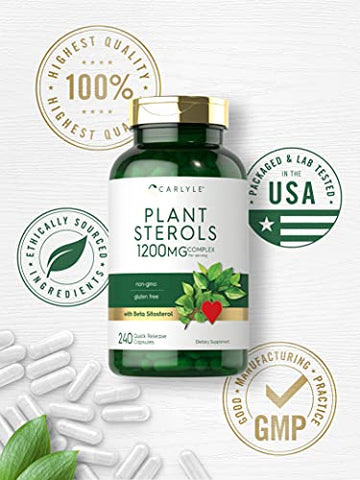 Plant Sterols 1200 mg | 240 Cápsulas Ultra Potentes | Suplemento Sem OGM e Glúten | com Beta Sitosterol | Marca Carlyle - Carlyle