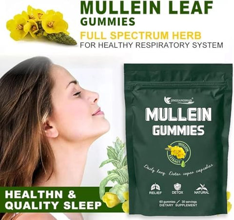 Generic - Gomas de Mullein para Saúde Respiratória | Suplemento Alimentar de Erva de Mullein 1000mg, Sabor Pera | Cuidado Diário para os Pulmões