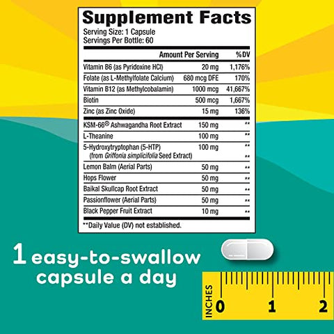 Calmable - Apoio para Alívio do Estresse para Adolescentes – Vegano – Piridoxina B6, L-Teanina – Suplemento Alimentar de Vitaminas – 60 Cápsulas