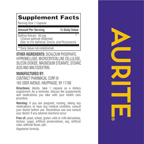 Aurite - Suplemento de Açafrão | Gerenciamento de Estresse, Suporte Herbal para o Humor, Memória de Longo Prazo, para Mulheres