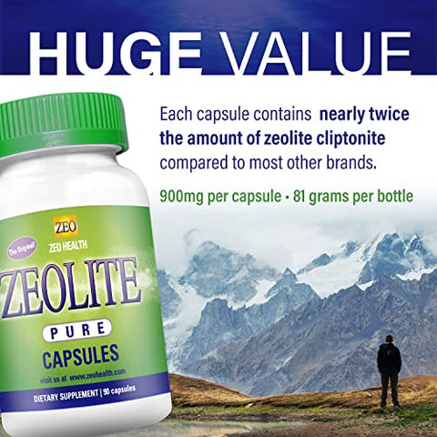 Zeo Health - Zeolite Pure Capsules | Detox de Zeolite, Extra Forte | Limpeza Completa do Corpo para Mulheres, Homens | Pó de Clinoptilolita Orgânica Ativada, Grau Alimentício 94%%, 90 Cápsulas (81g), 6