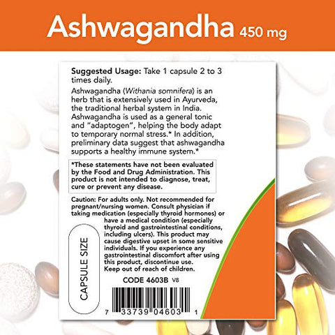 Extrato de Ashwagandha 450mg, 90 VCaps (Pacote com 2) – Potencialize sua saúde com o extrato de Ashwagandha da NOW Foods - NOW Foods
